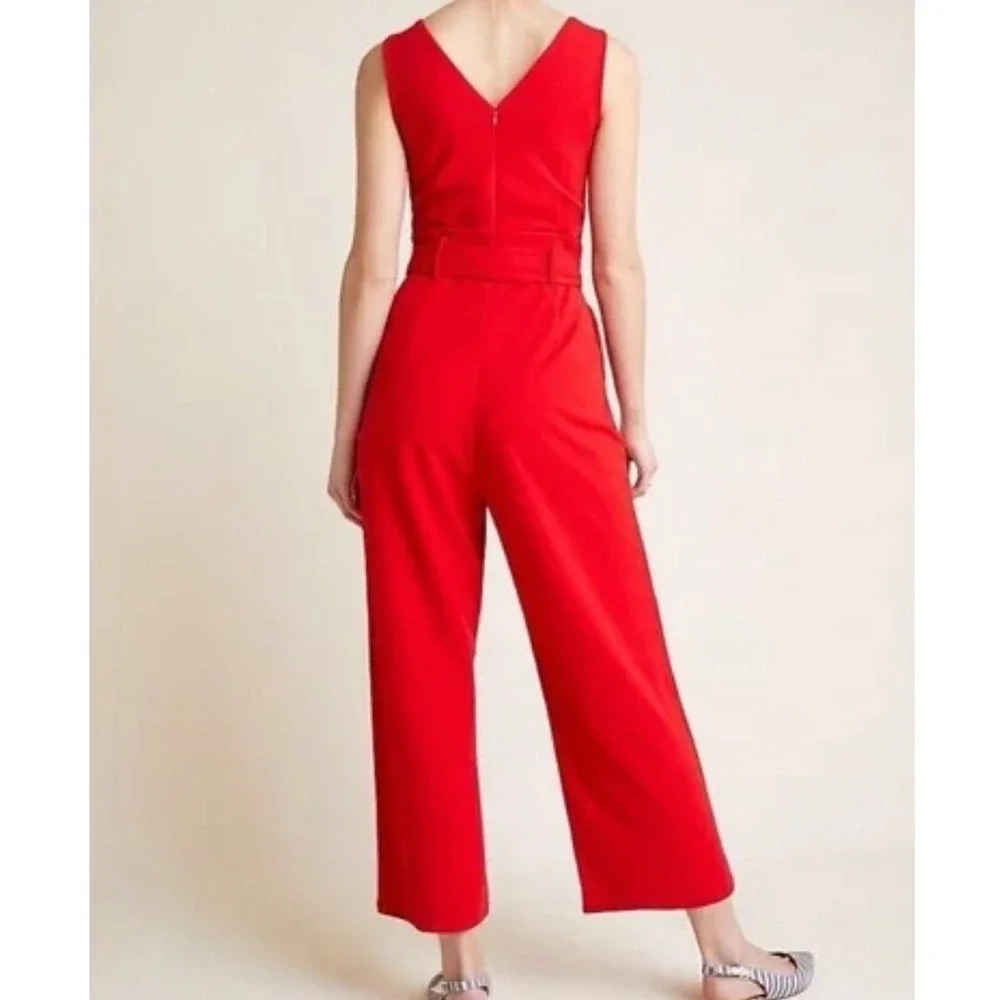 Anthropologie‎ Cathy Tie Waist Structured Jumpsuit, Red,XS - Picture 6 of 12